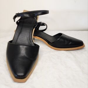 Black Leather Slingback Mules